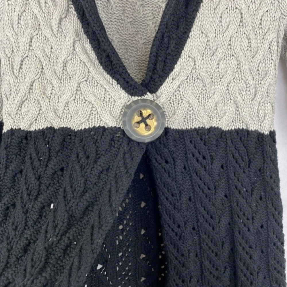 Boho Whimsigoth Cable Knit‎ Cardigan Women S Grey Black Colorblock - Picture 3 of 10